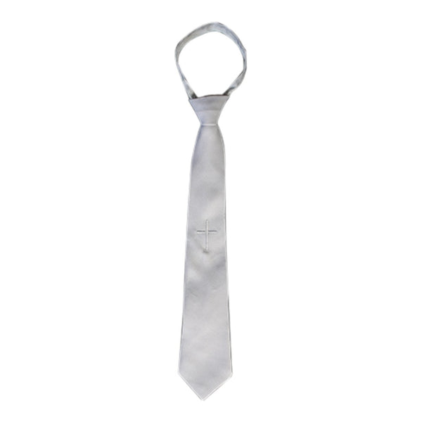 Lito White Embroidered Cross Communion Zipper Tie L-Xxl - SophiasStyle.com